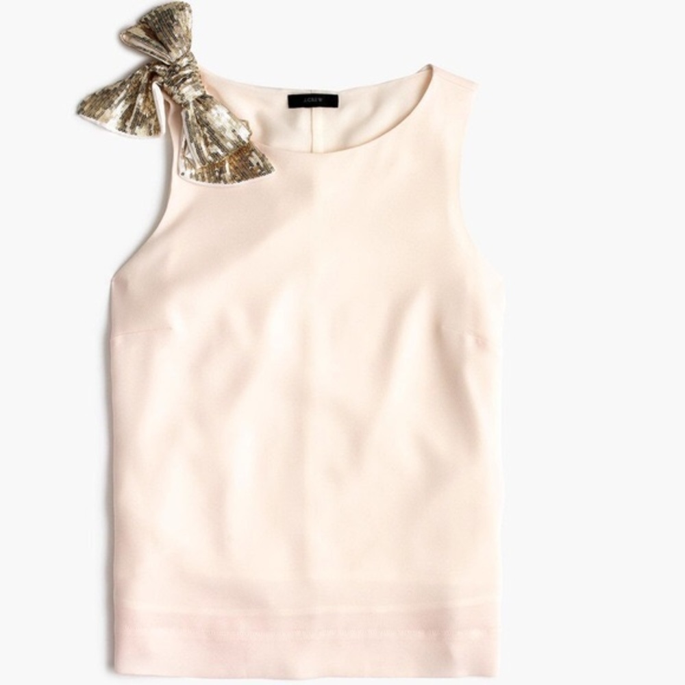 J. Crew Ivory Drapey Tank with Sequin Shoulder Bow Blouse Sz 4